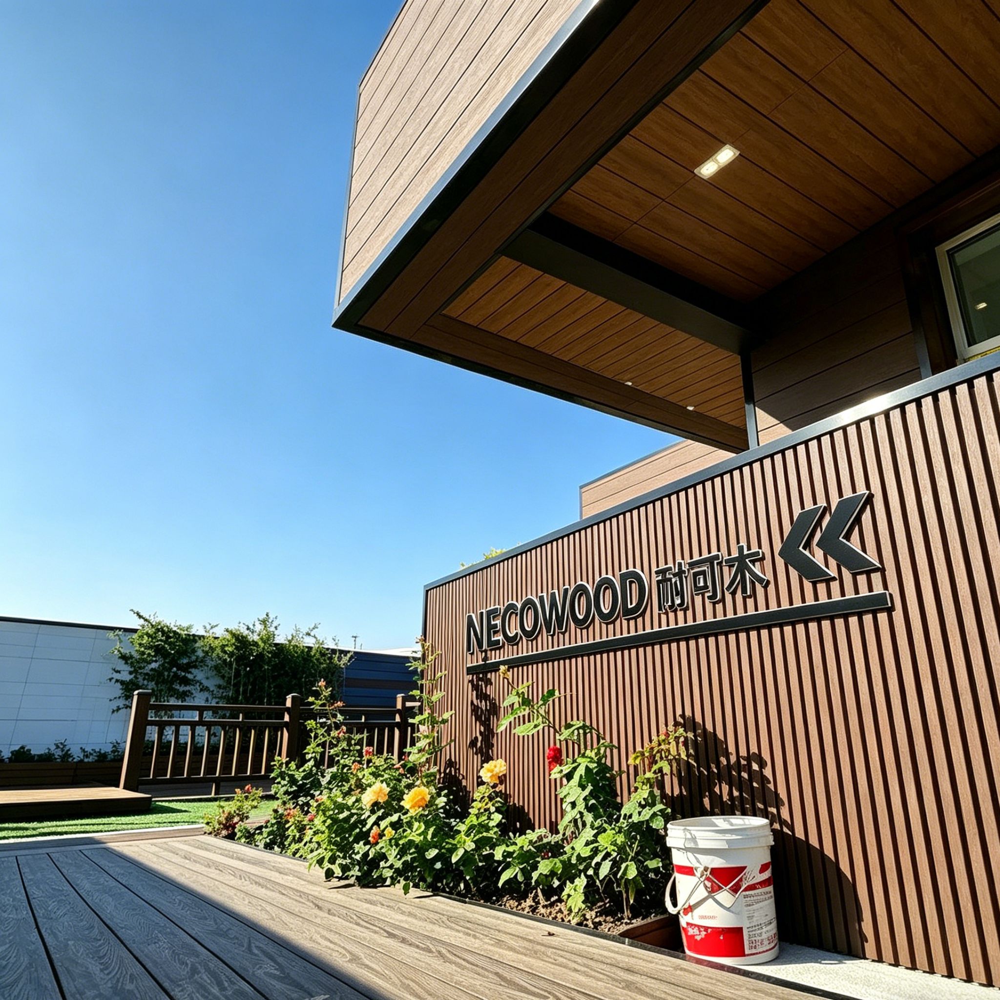 NECOWOOD WPC in natural daylight, rich wood-like color and grain