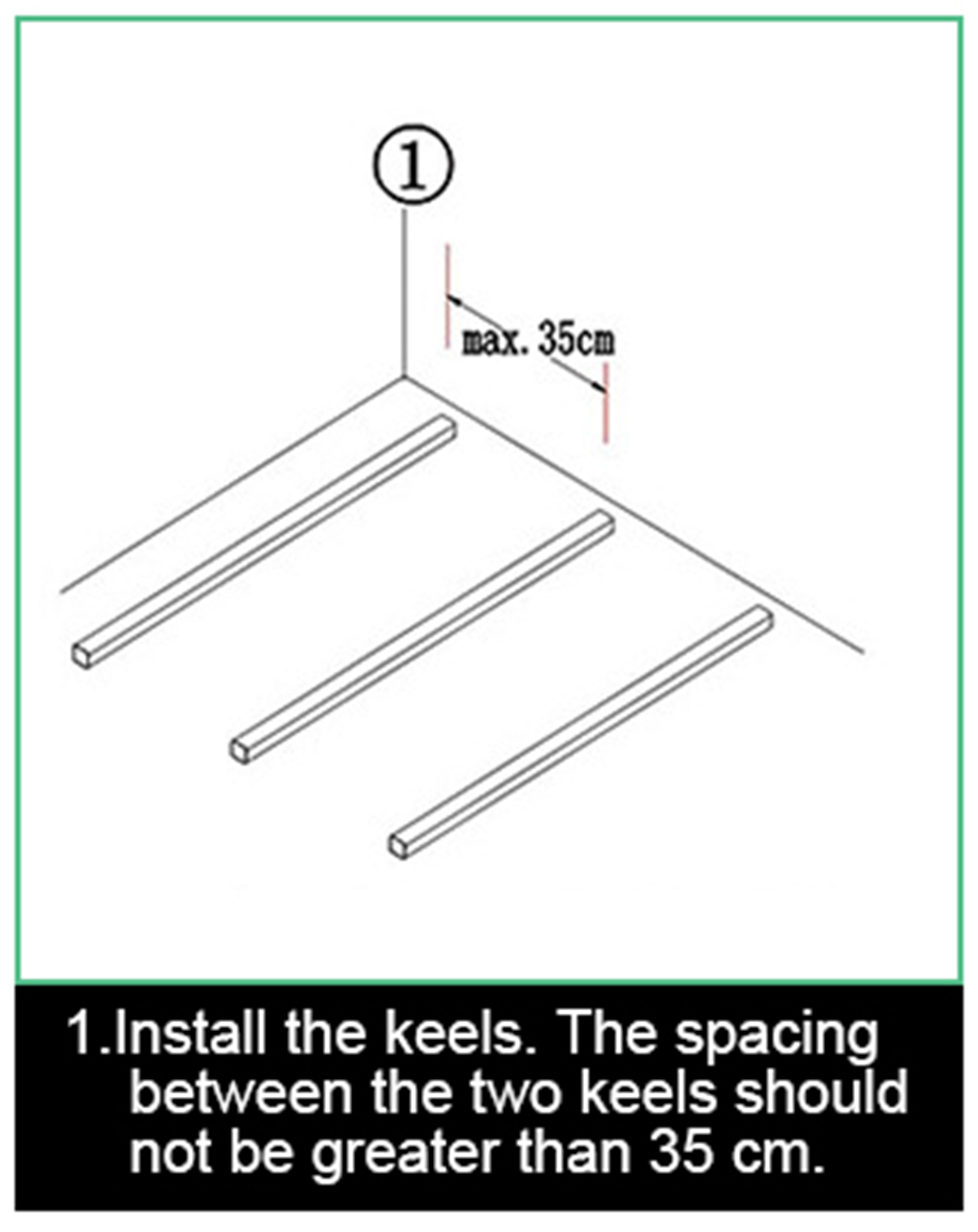 Step 1: Installing WPC keels with maximum 35cm spacing for hollow decking