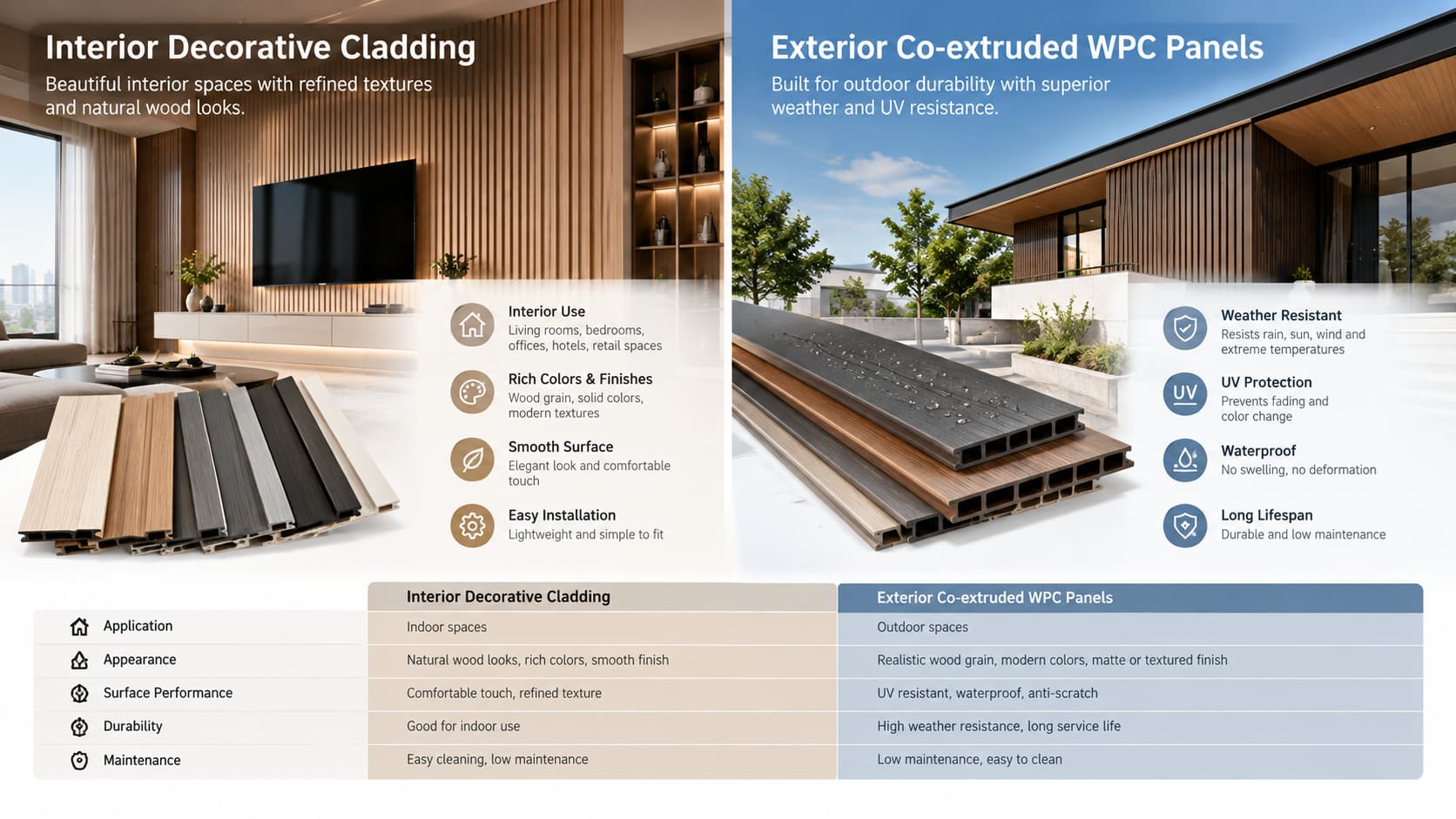 Necowood Indoor and Outdoor WPC Wall Panel Comparison